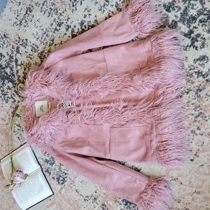 UO Amber Faux Fur Longline Coat, Pink, size S, BNWT